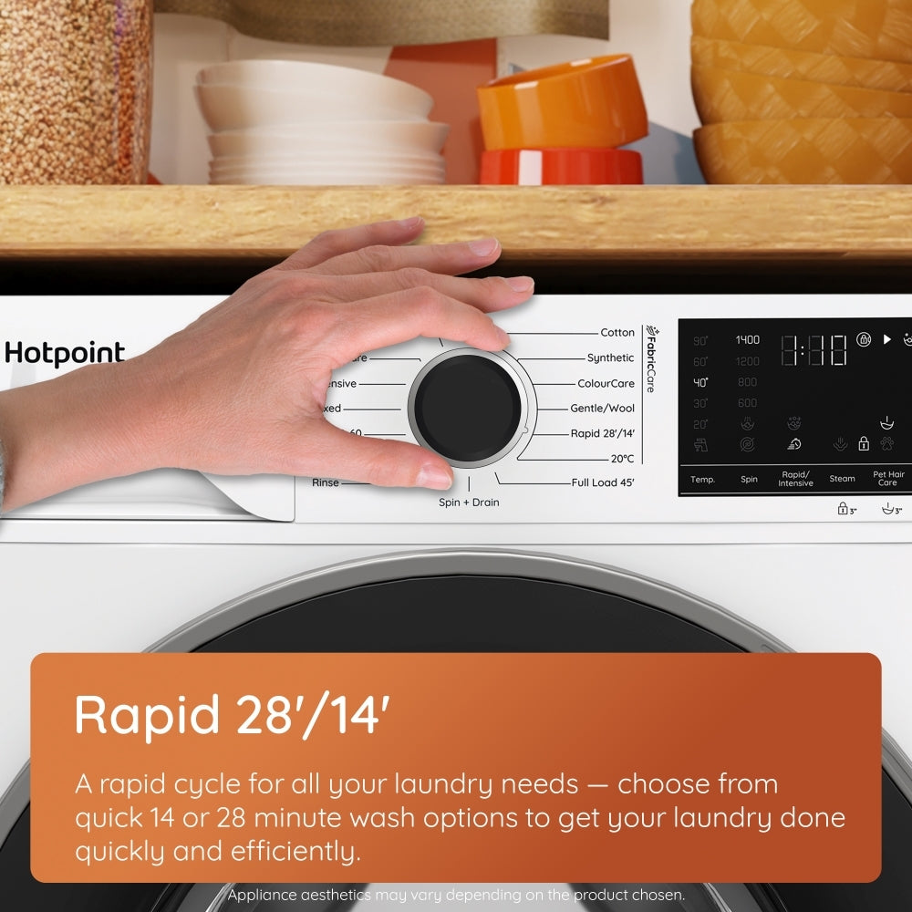 Hotpoint HBD9681ANTSTAIN Washer Dryer, 9kg/6kg, 1400 Spin, White, D Rated - image 6