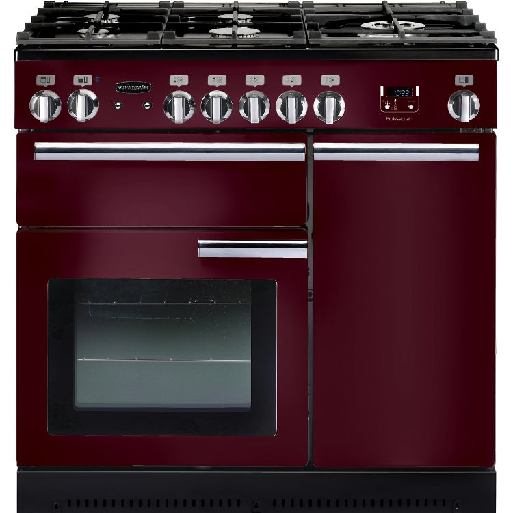 Rangemaster PROP90DFFCY/C Professional Plus Cranberry / Chrome 90cm Dual Fuel Range Cooker - product image 1