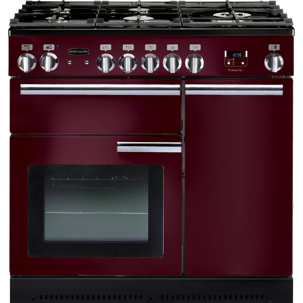 Rangemaster PROP90DFFCY/C Professional Plus Cranberry / Chrome 90cm Dual Fuel Range Cooker - product image 1