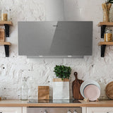 CIARRA 90cm Brushed Silver Glass Angled Cooker Hood With Touch Control A+++ CBCS9736H-S