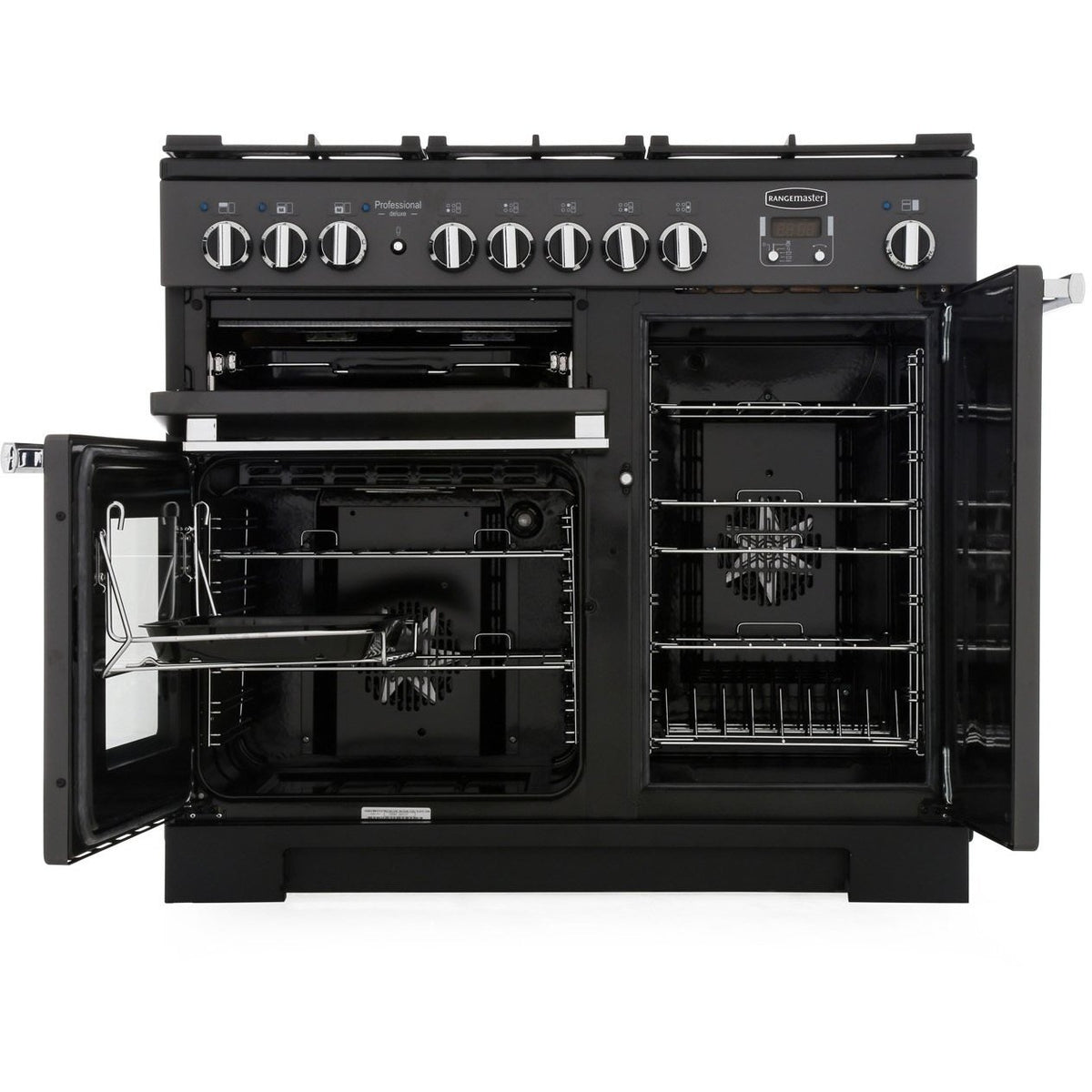 Rangemaster PDL100DFFGB/C Professional Deluxe Black / Chrome 100cm Dual Fuel Range Cooker - product image 2