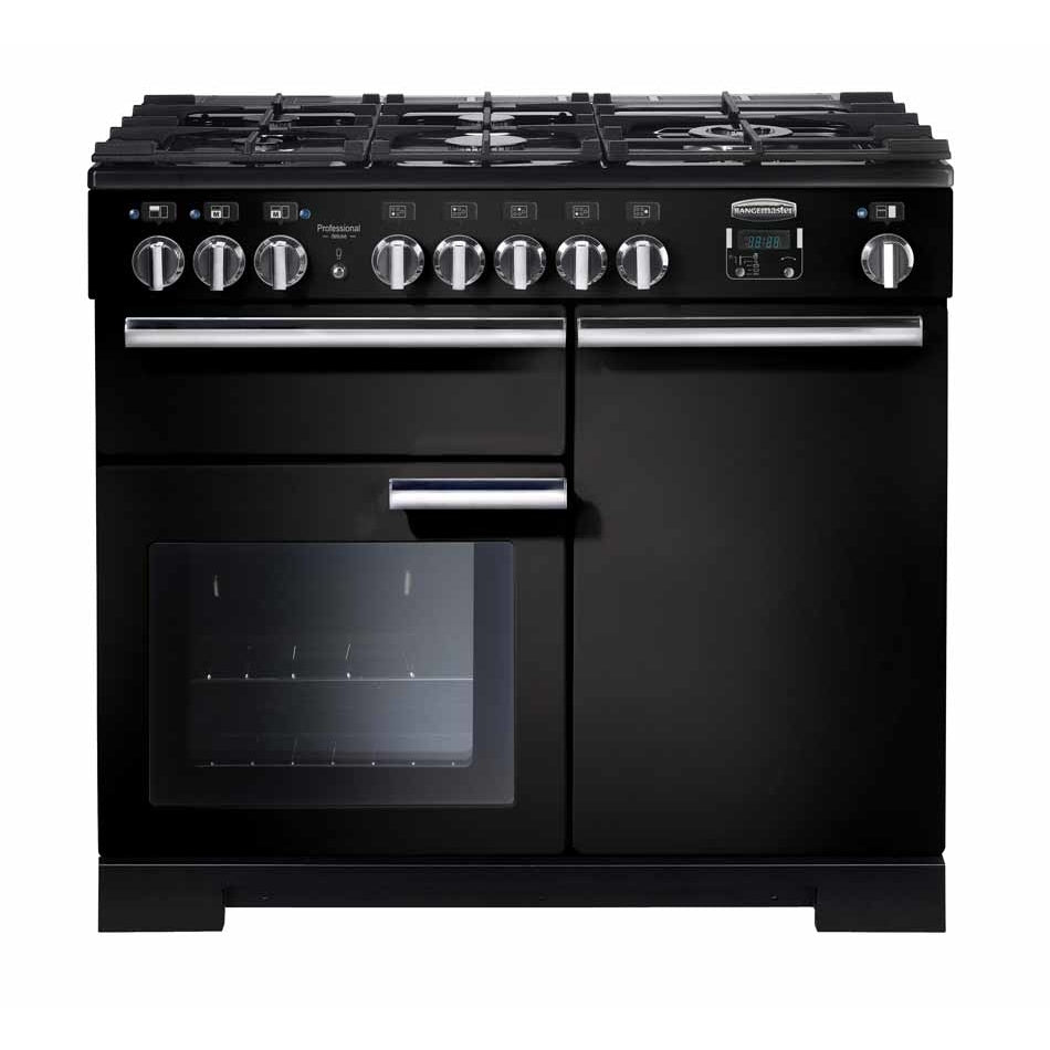 Rangemaster PDL100DFFGB/C Professional Deluxe Black / Chrome 100cm Dual Fuel Range Cooker - product image 1