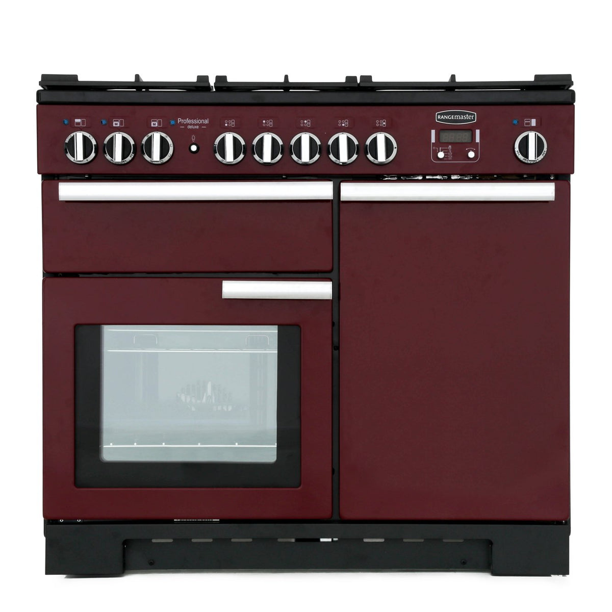 Rangemaster PDL100DFFCY/C Professional Deluxe Cranberry / Chrome 100cm Dual Fuel Range Cooker - product image 3