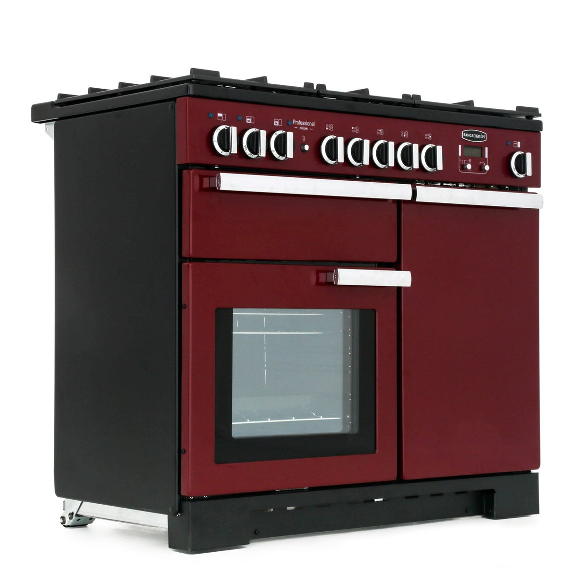 Rangemaster PDL100DFFCY/C Professional Deluxe Cranberry / Chrome 100cm Dual Fuel Range Cooker - product image 4