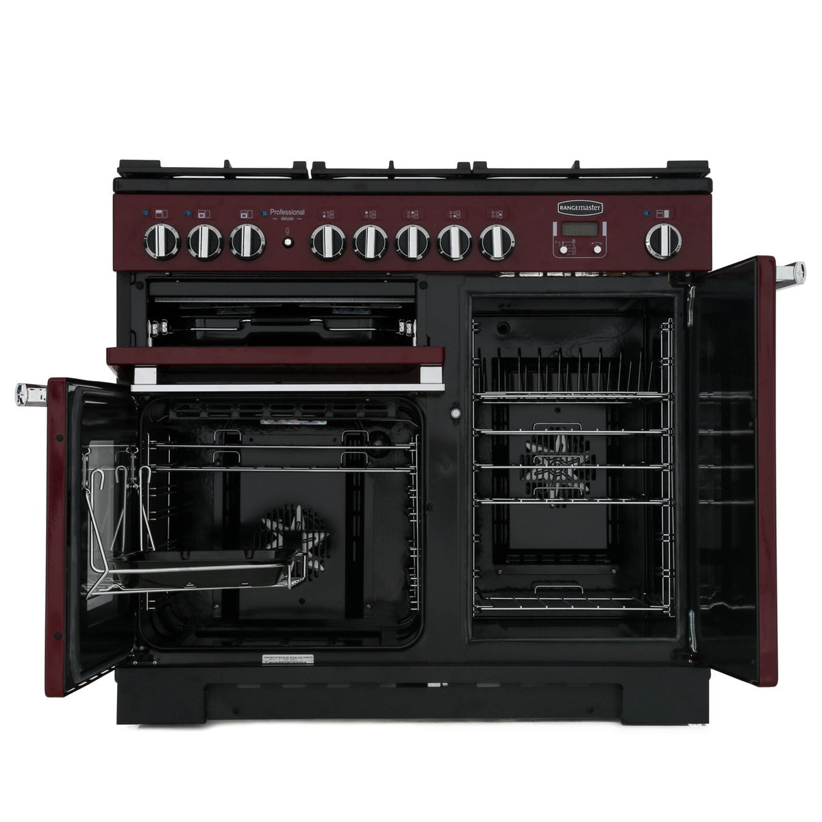 Rangemaster PDL100DFFCY/C Professional Deluxe Cranberry / Chrome 100cm Dual Fuel Range Cooker - product image 5
