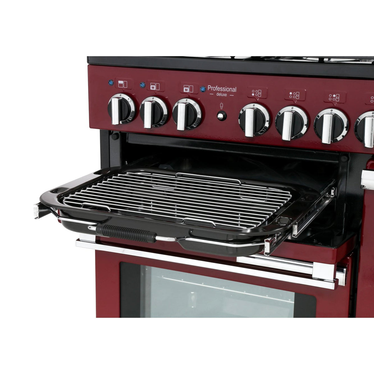Rangemaster PDL100DFFCY/C Professional Deluxe Cranberry / Chrome 100cm Dual Fuel Range Cooker - product image 6