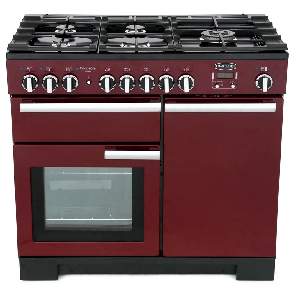 Rangemaster PDL100DFFCY/C Professional Deluxe Cranberry / Chrome 100cm Dual Fuel Range Cooker - product image 1