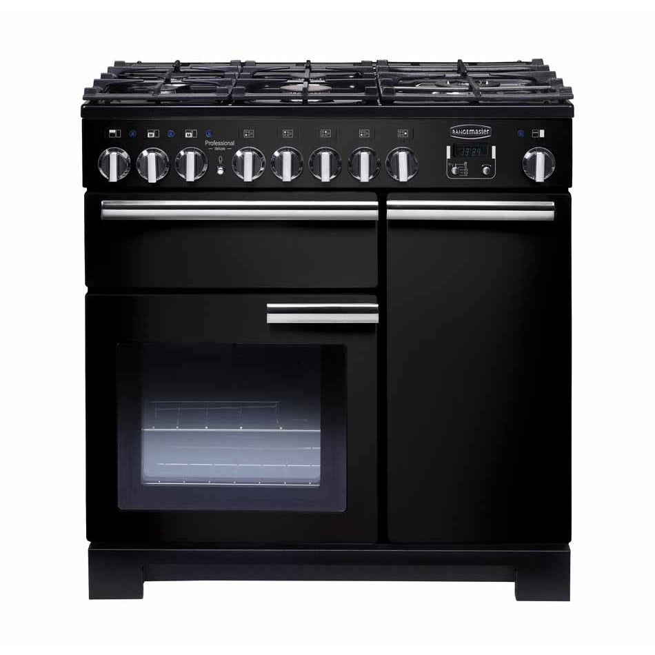 Rangemaster PDL90DFFGB/C Professional Deluxe Black / Chrome 90cm Dual Fuel Range Cooker - product image 1