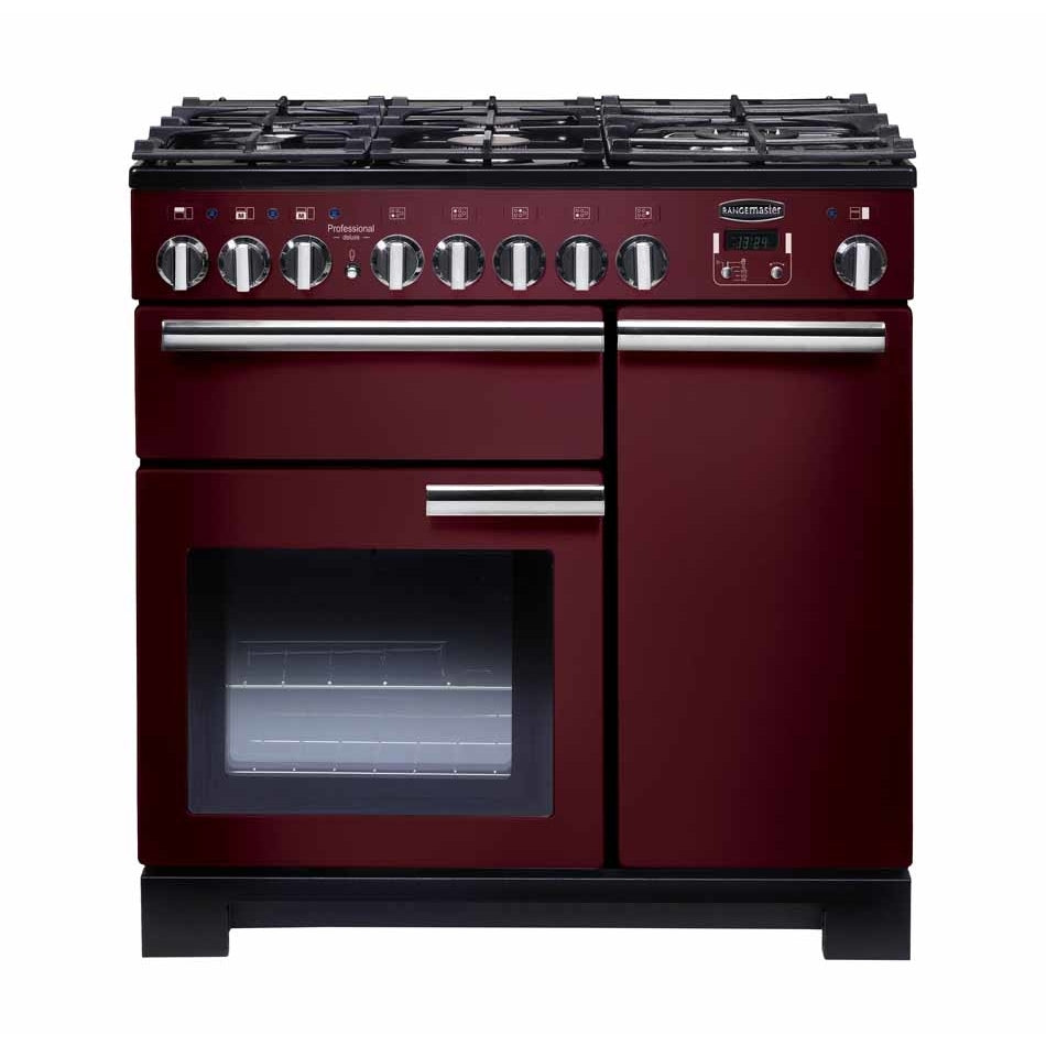 Rangemaster PDL90DFFCY/C Professional Deluxe Cranberry / Chrome 90cm Dual Fuel Range Cooker - product image 1