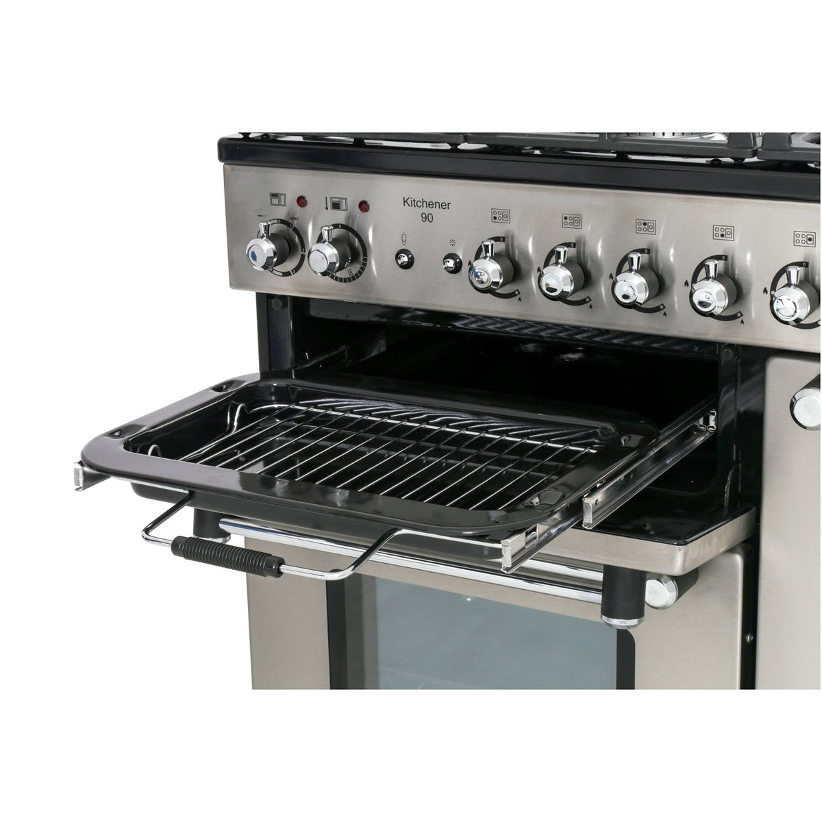 Rangemaster KCH90DFFSS/C Kitchener Stainless Steel / Chrome 90cm Dual Fuel Range Cooker - product image 6