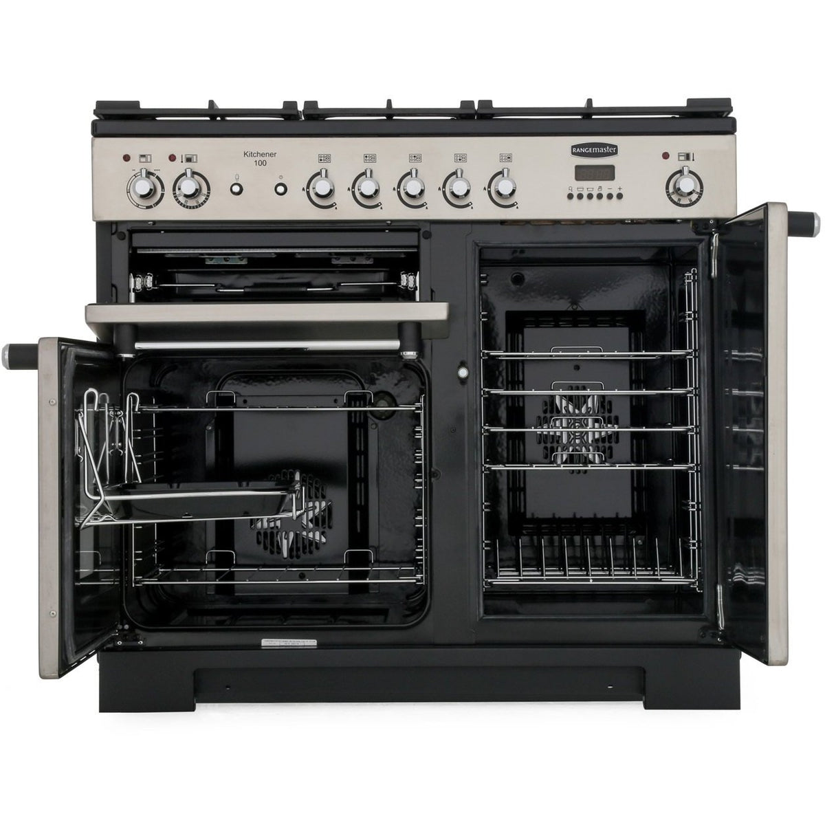 Rangemaster KCH100DFFBL/C Kitchener Black / Chrome 100cm Dual Fuel Range Cooker - product image 2
