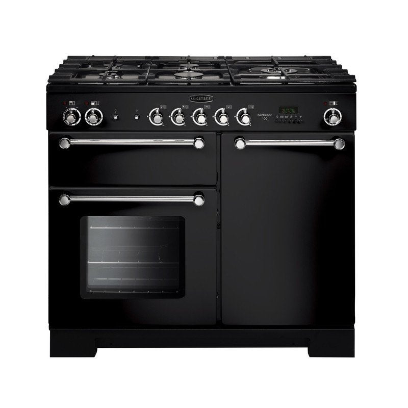 Rangemaster KCH100DFFBL/C Kitchener Black / Chrome 100cm Dual Fuel Range Cooker - product image 1