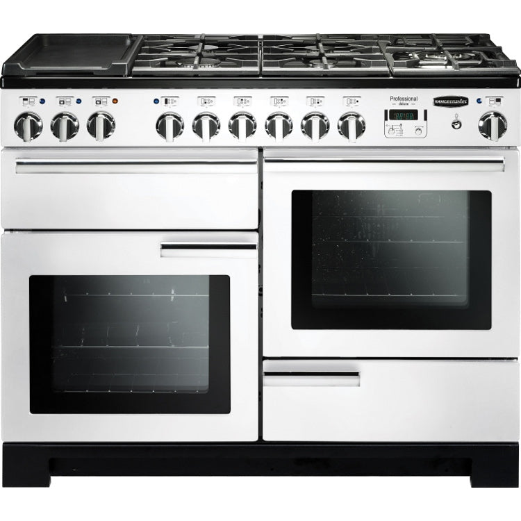 Rangemaster PDL110DFFWH/C Professional Deluxe White / Chrome 110cm Dual Fuel Range Cooker - product image 1