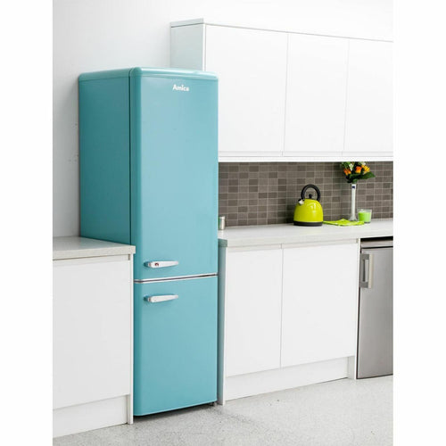 Amica FKR29653DEB Retro Static Fridge Freezer, 60/40, Blue, E Rated