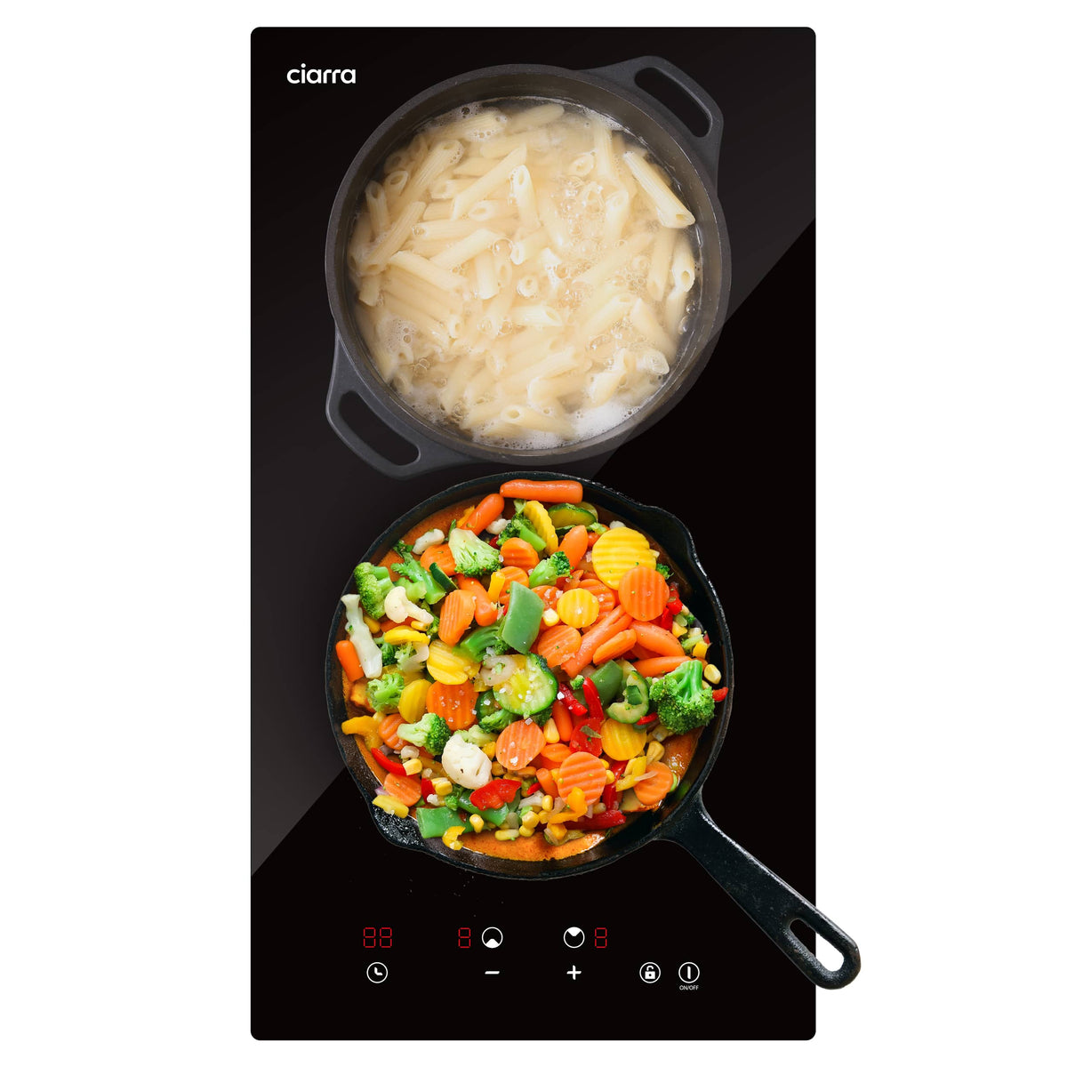 CIARRA 29cm Built-in Ceramic Hob 2 Zone 2900W Electric Hob with UK Plug Vertical Space-Saving Design Works with All Cookware CBBCH292T-OW