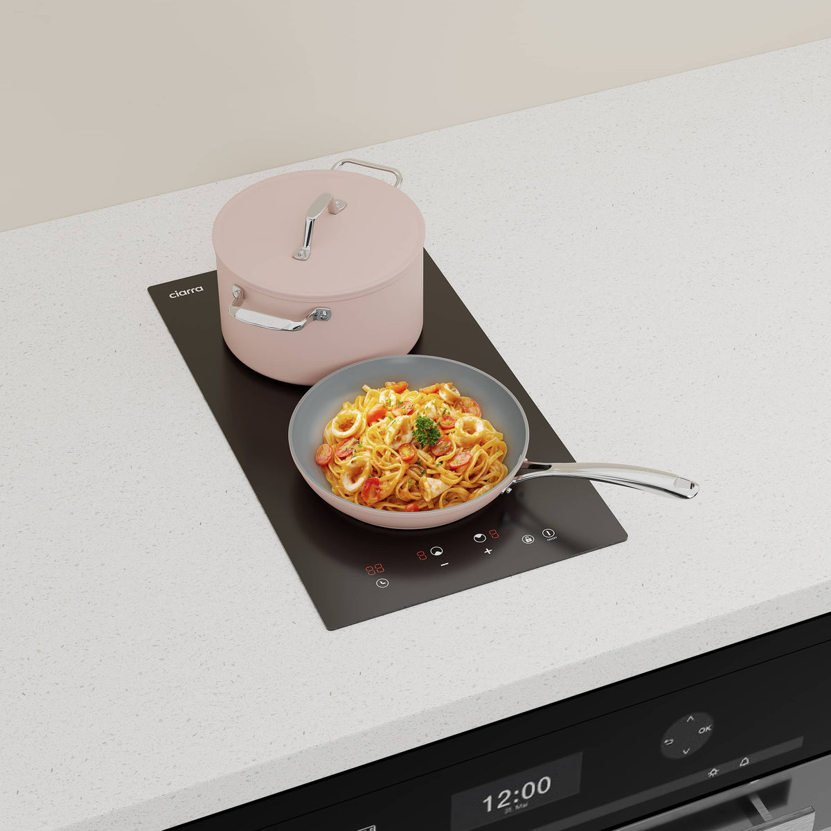 CIARRA 29cm Built-in Ceramic Hob 2 Zone 2900W Electric Hob with UK Plug Vertical Space-Saving Design Works with All Cookware CBBCH292T-OW