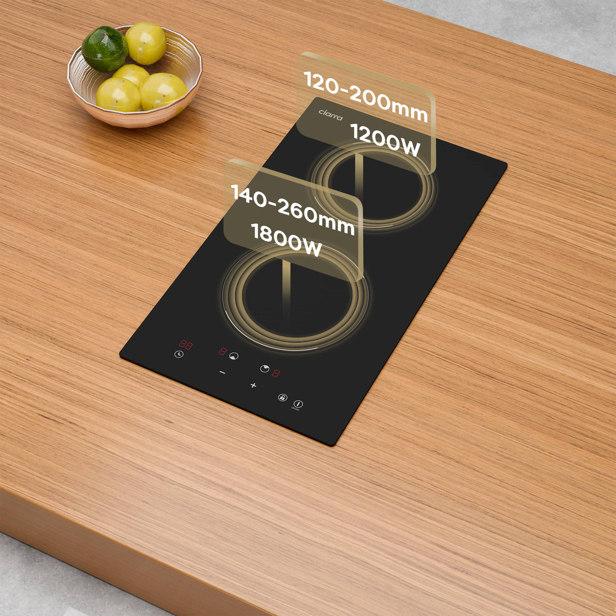 CIARRA 29cm Built-in Induction Hob 2 Zone 2900W Electric Cooktop with UK Plug & Child Lock CBBIH292T-OW