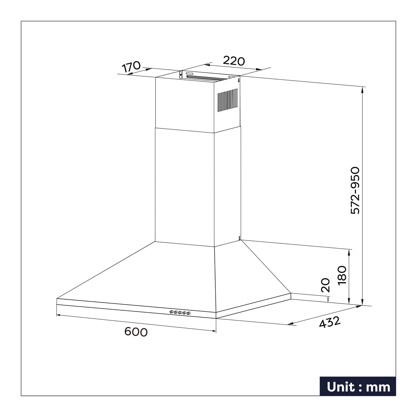CIARRA 60cm Pyramid Wall Mounted Cooker Hood CBCB6201-OW