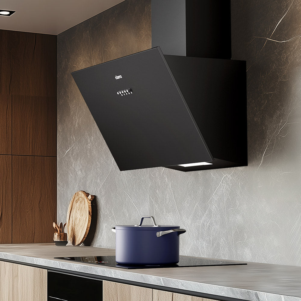 Ciarra 60cm Inclined Angled Cooker Hood Recirculation or Extraction Modes Stainless Steel Design in Black CBCB6762A-OW