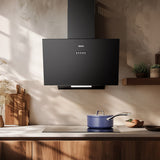Ciarra 60cm Inclined Angled Cooker Hood Recirculation or Extraction Modes Stainless Steel Design in Black CBCB6762A-OW