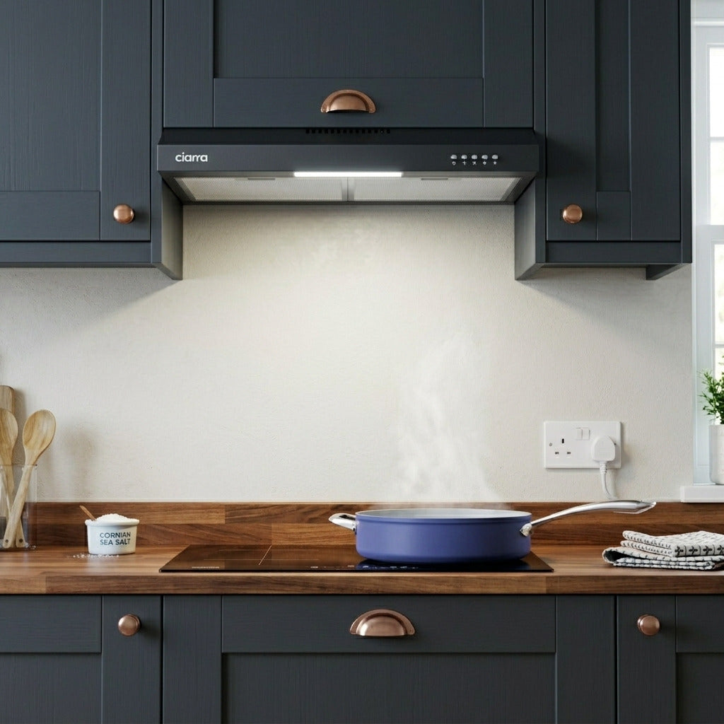 CIARRA 60cm Slim Cooker Hood in Black Under Cabinet CBCB6903D-B