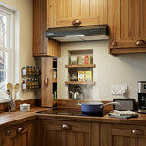 CIARRA 60cm Slim Cooker Hood in Black Under Cabinet CBCB6903D-B
