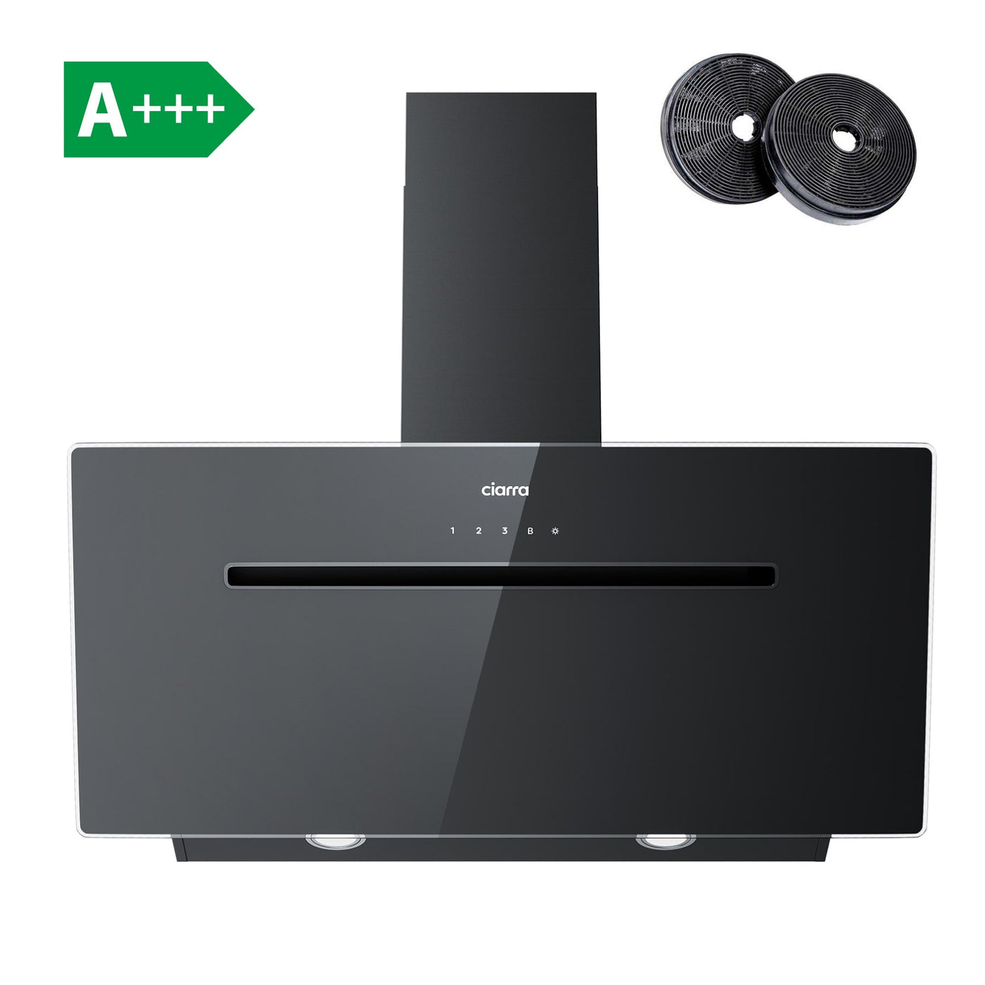 CIARRA 90cm Glass Angled Cooker Hood With Touch Control Booster A+++ CBCB9736F-B