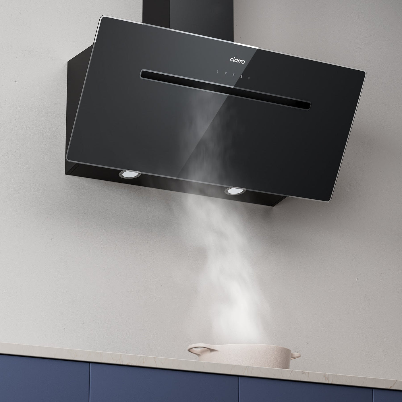 CIARRA 90cm Glass Angled Cooker Hood With Touch Control Booster A+++ CBCB9736F-B