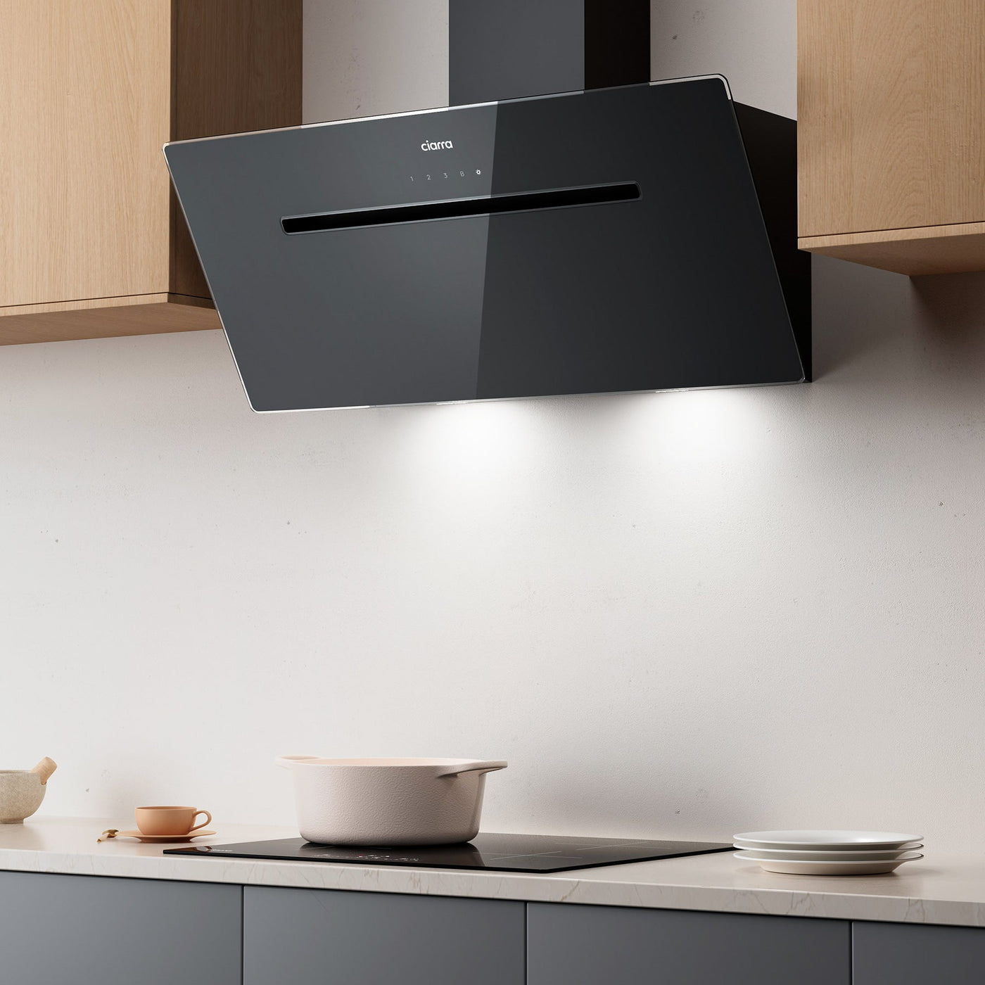 CIARRA 90cm Glass Angled Cooker Hood With Touch Control Booster A+++ CBCB9736F-B