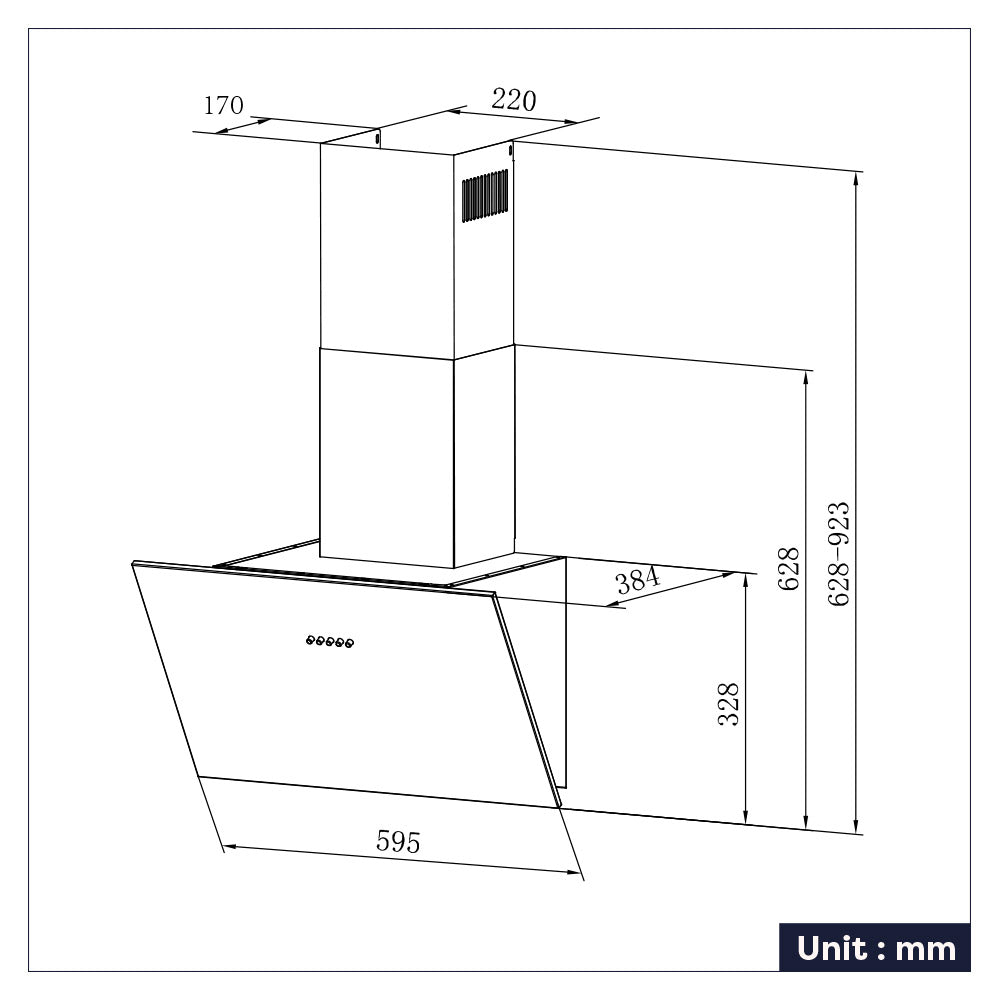 Ciarra 60cm Inclined Angled Cooker Hood Recirculation or Extraction Modes Stainless Steel Design in Black CBCB6762A-OW
