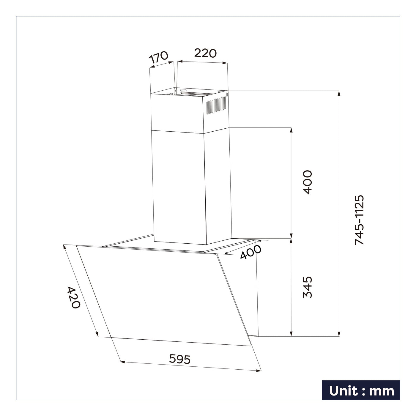 CIARRA 60cm Frosted Glass Angled Cooker Hood Anti-Fingerprint A+++ Wifi & Touch Control CBCG6736H-G