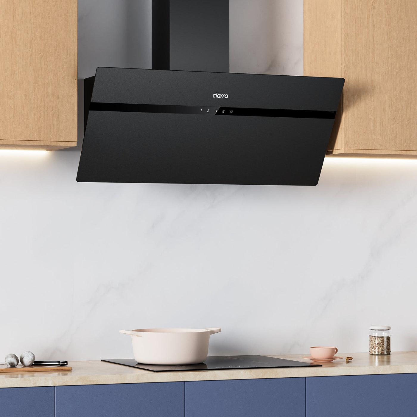 CIARRA 90cm Frosted Glass Angled Cooker Hood Anti-Fingerprint A+++ CBCG9736H-G