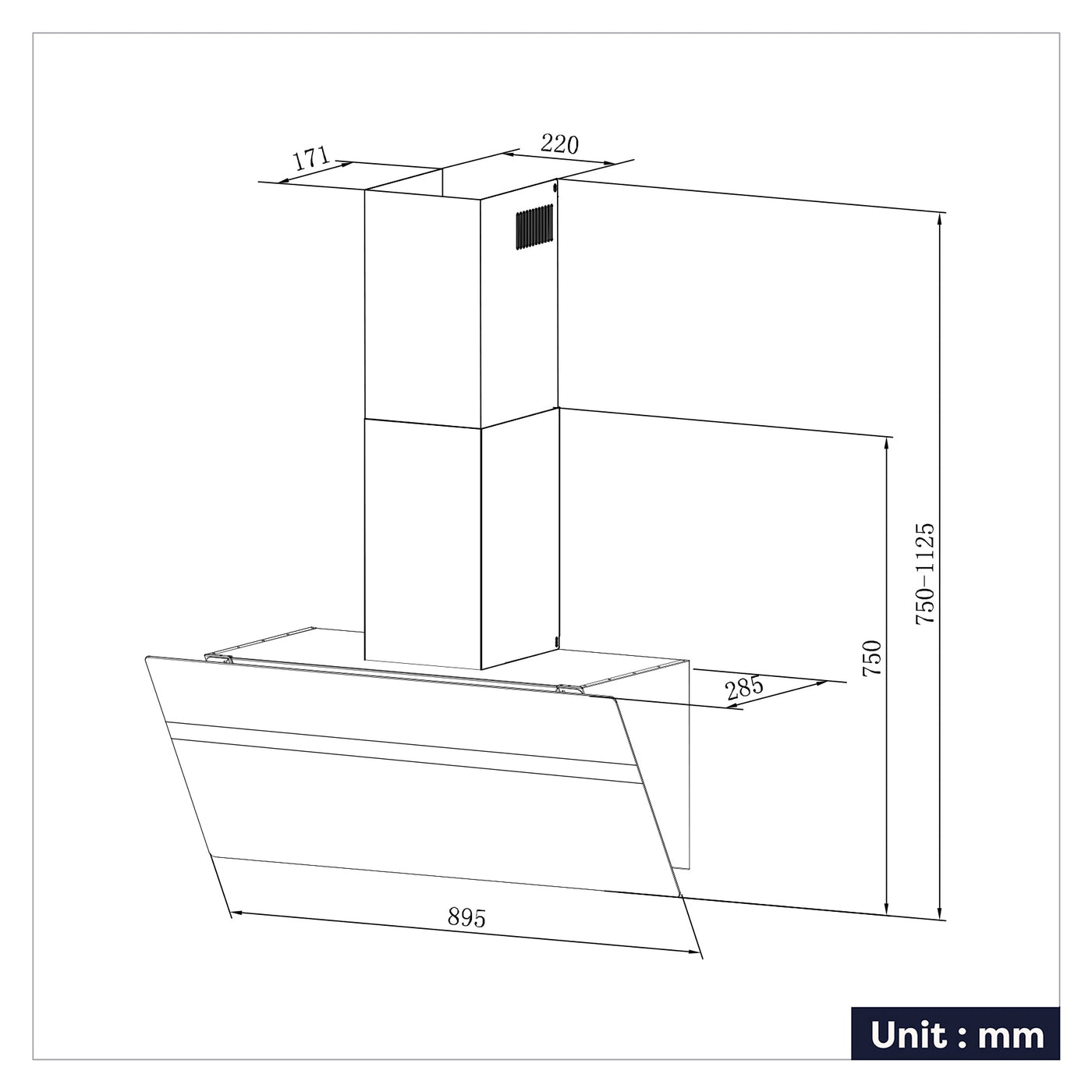 CIARRA 90cm Frosted Glass Angled Cooker Hood Anti-Fingerprint A+++ CBCG9736H-G