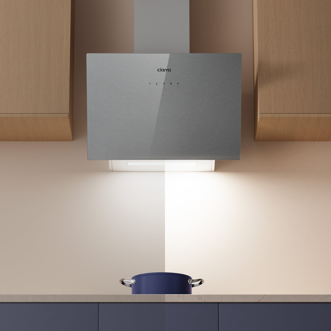 CIARRA 60cm Brushed Silver Glass Angled Cooker Hood A+++ Wifi & Touch Control CBCS6736H-S