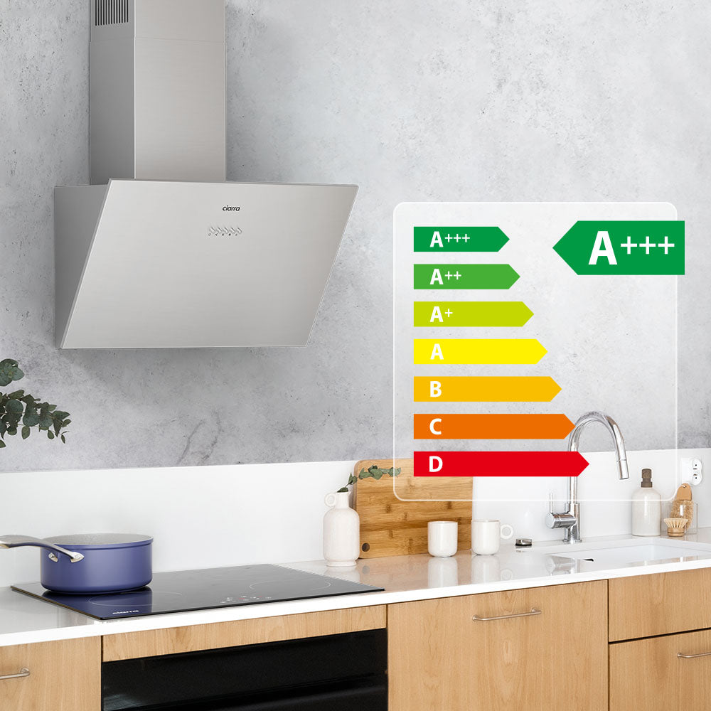 Ciarra 60cm Inclined Angled Cooker Hood Recirculation or Extraction Mode Stainless Steel Design CBCS6762A-OW