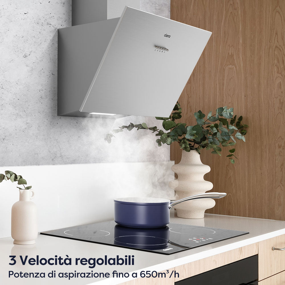 Ciarra 60cm Inclined Angled Cooker Hood Recirculation or Extraction Mode Stainless Steel Design CBCS6762A-OW