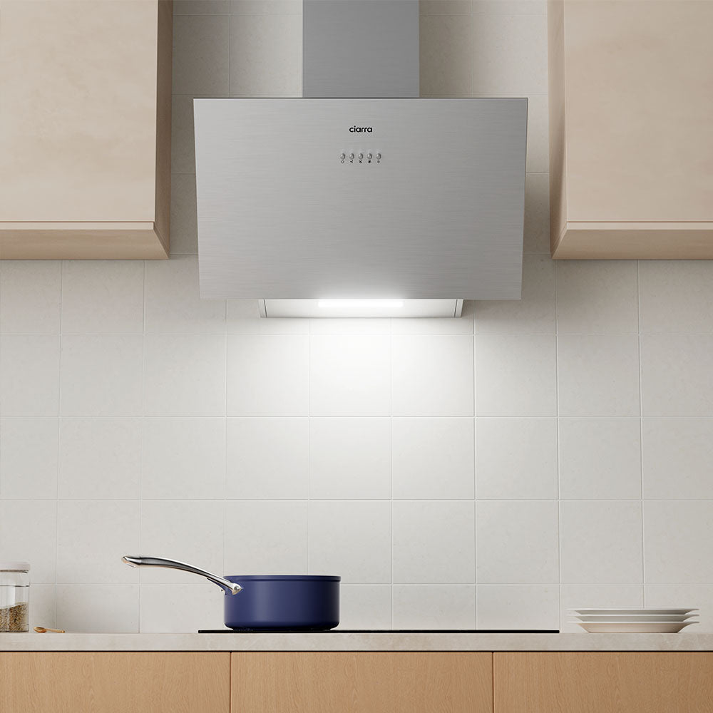 Ciarra 60cm Inclined Angled Cooker Hood Recirculation or Extraction Mode Stainless Steel Design CBCS6762A-OW