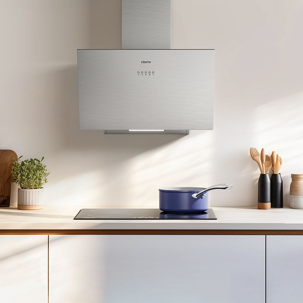 Ciarra 60cm Inclined Angled Cooker Hood Recirculation or Extraction Mode Stainless Steel Design CBCS6762A-OW