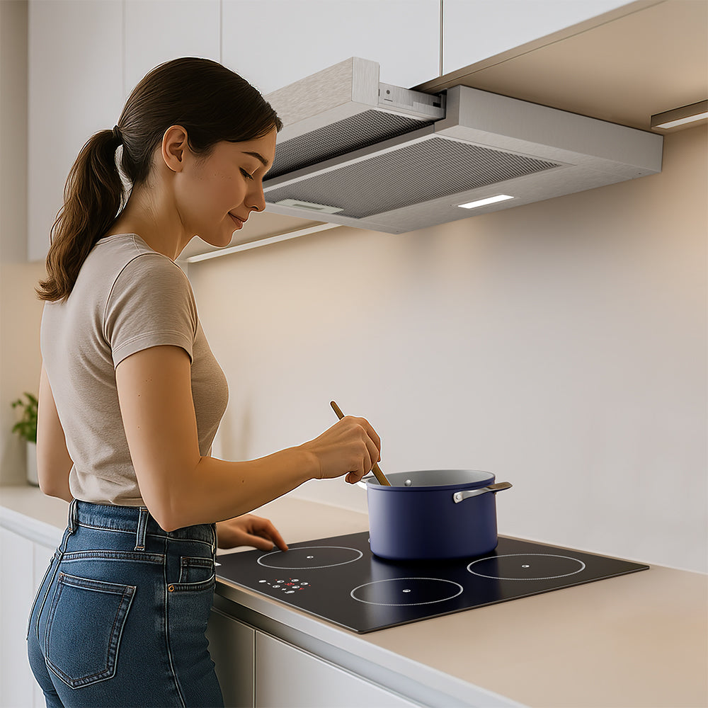 CIARRA 60cm Grey Built-in Telescopic Cooker Hood CBCS6909A-OW | A+ Rated, Touch Control, LED