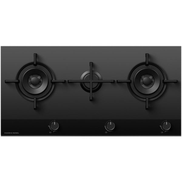90cm 3 Burner Gas Hob, Black on Glass - Fisher & Paykel CG903DNGGB4