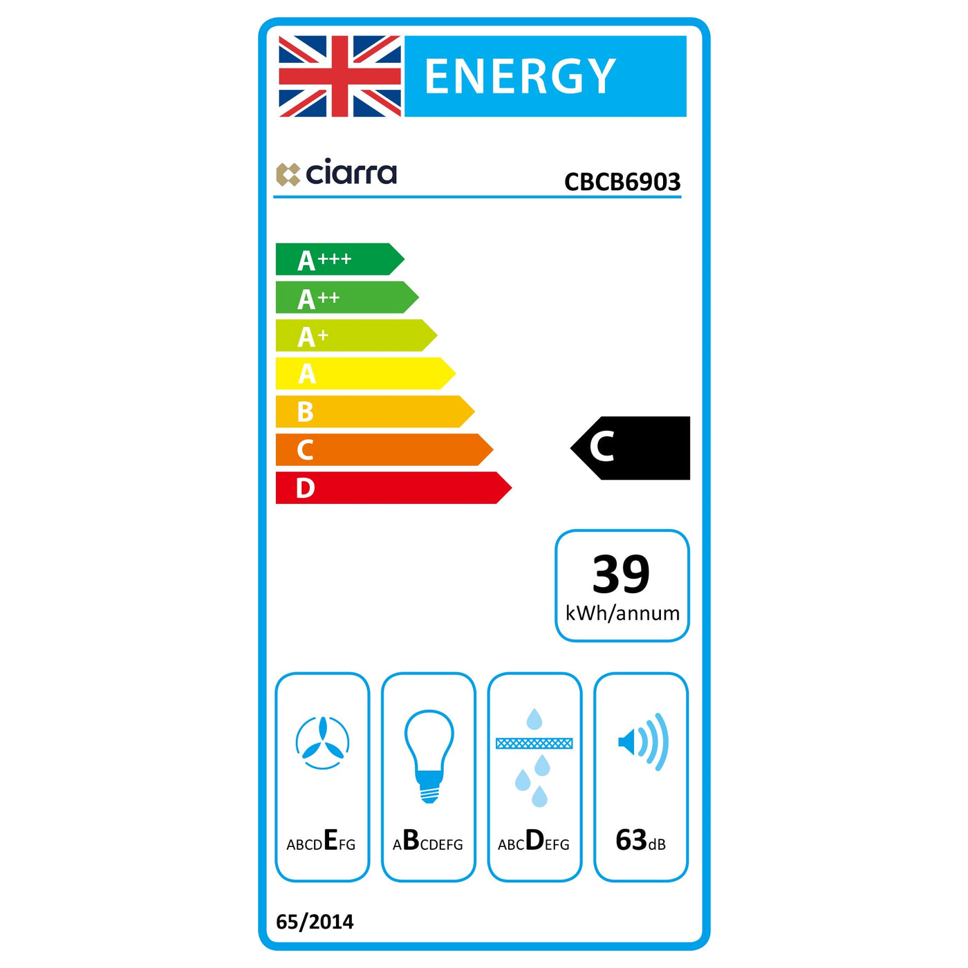 CIARRA 60cm Slim Cooker Hood in Black Under Cabinet CBCB6903-OW