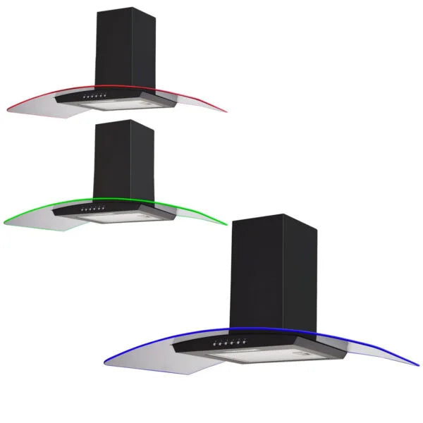 90cm Black LED Curved Glass Chimney Cooker Hood - SIA CPLE90BL