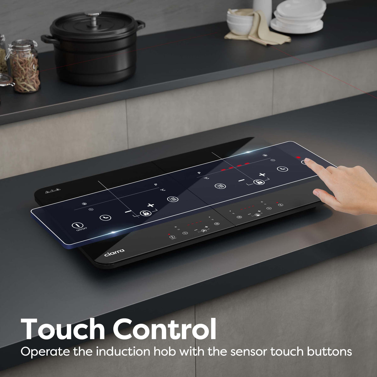 CIARRA Portable Induction Hob 13 Amp Plug 2800W Double Hotplate with Touch Control CUTIH2-OW