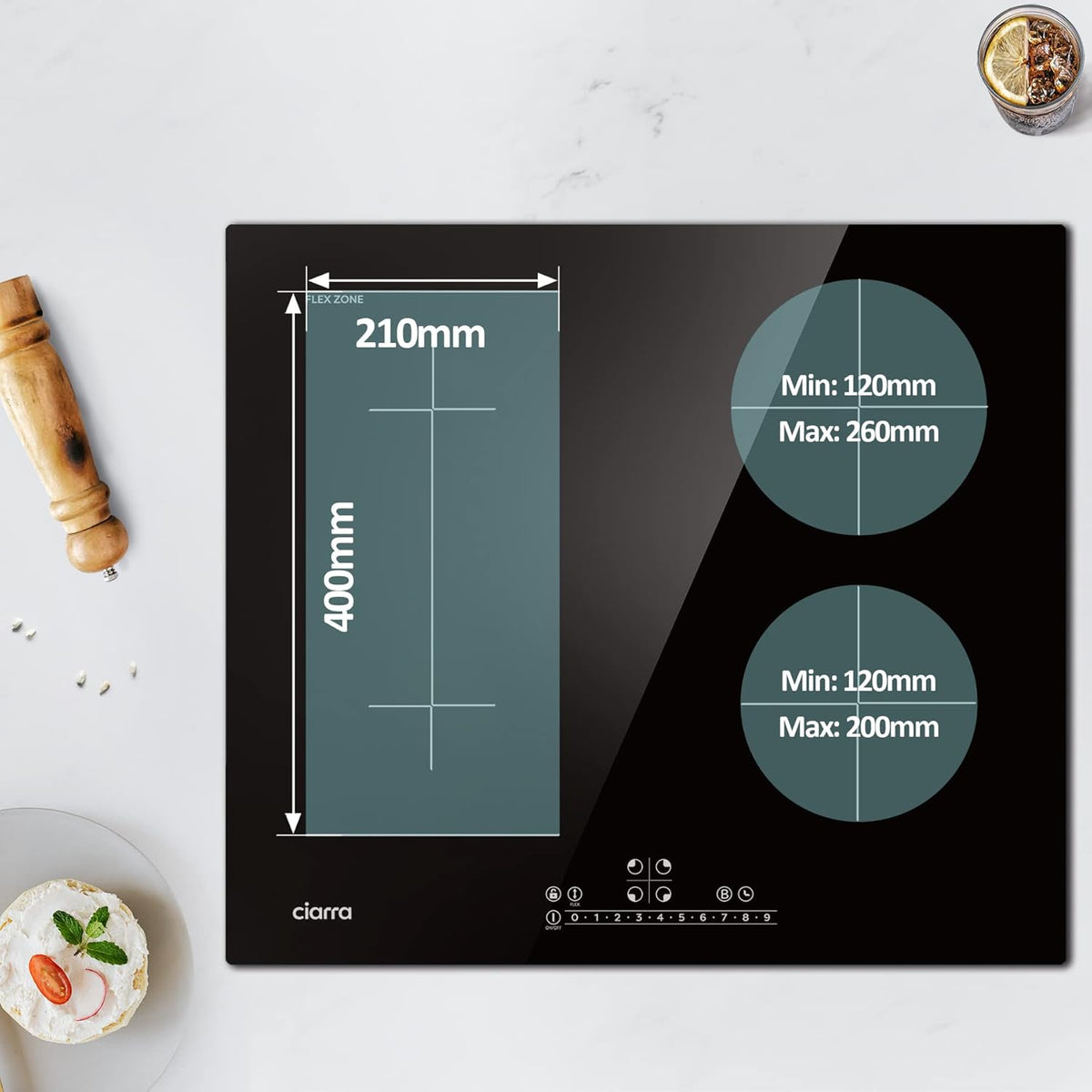 "CIARRA  CBBIH4BF 7200W 4-Zone Built-in Induction Hob with Flex Zone & Touch Control"