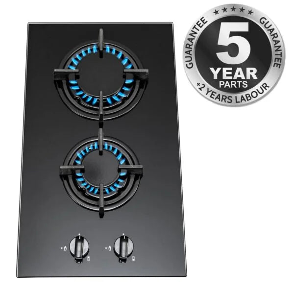 30cm 2 Burner Glass Gas Hob - SIA GHG301BL