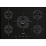 70cm 5 Burner Smeg Gas Hob Black on Glass - PV275B - Naamaste London Homewares - 1