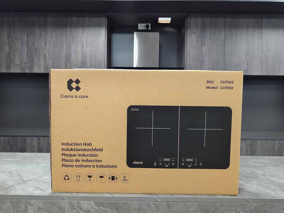 CIARRA 2800W Double Induction Hob – Touch Control, 9 Levels CUTIH2