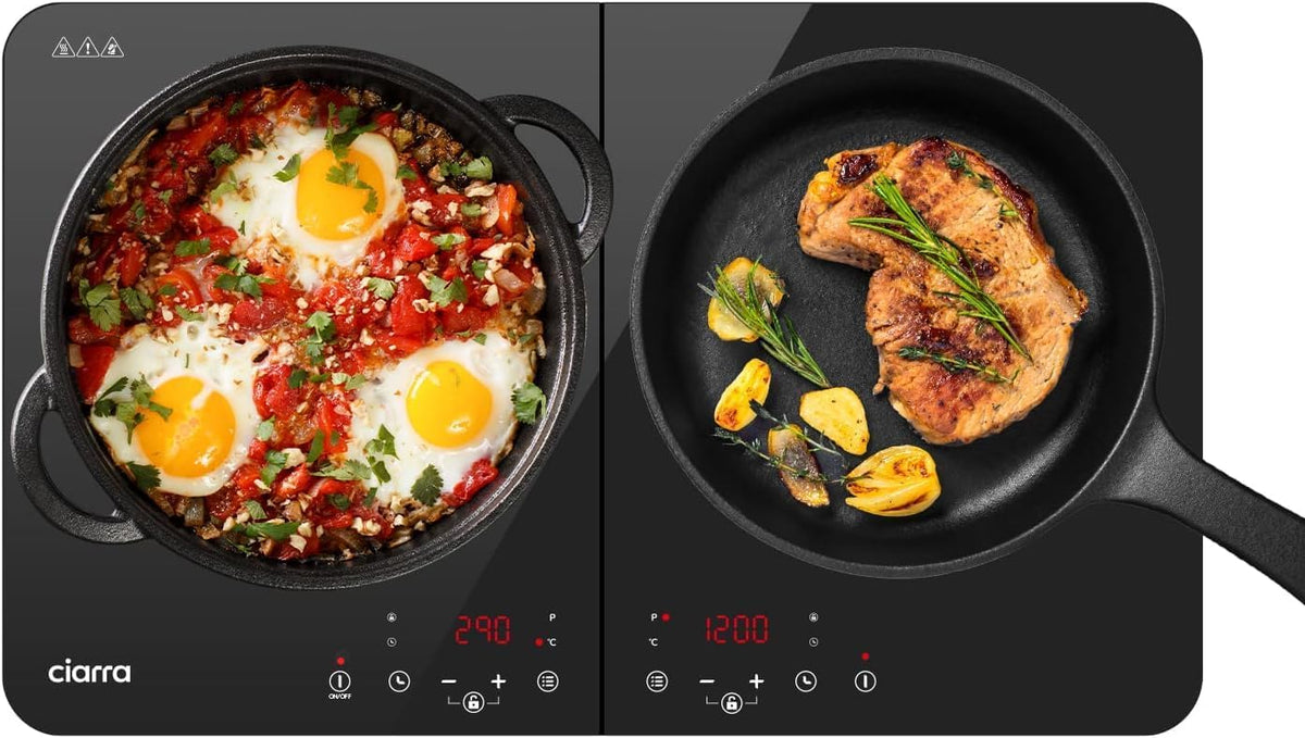CIARRA 2800W Double Induction Hob – Touch Control, 9 Levels CUTIH2