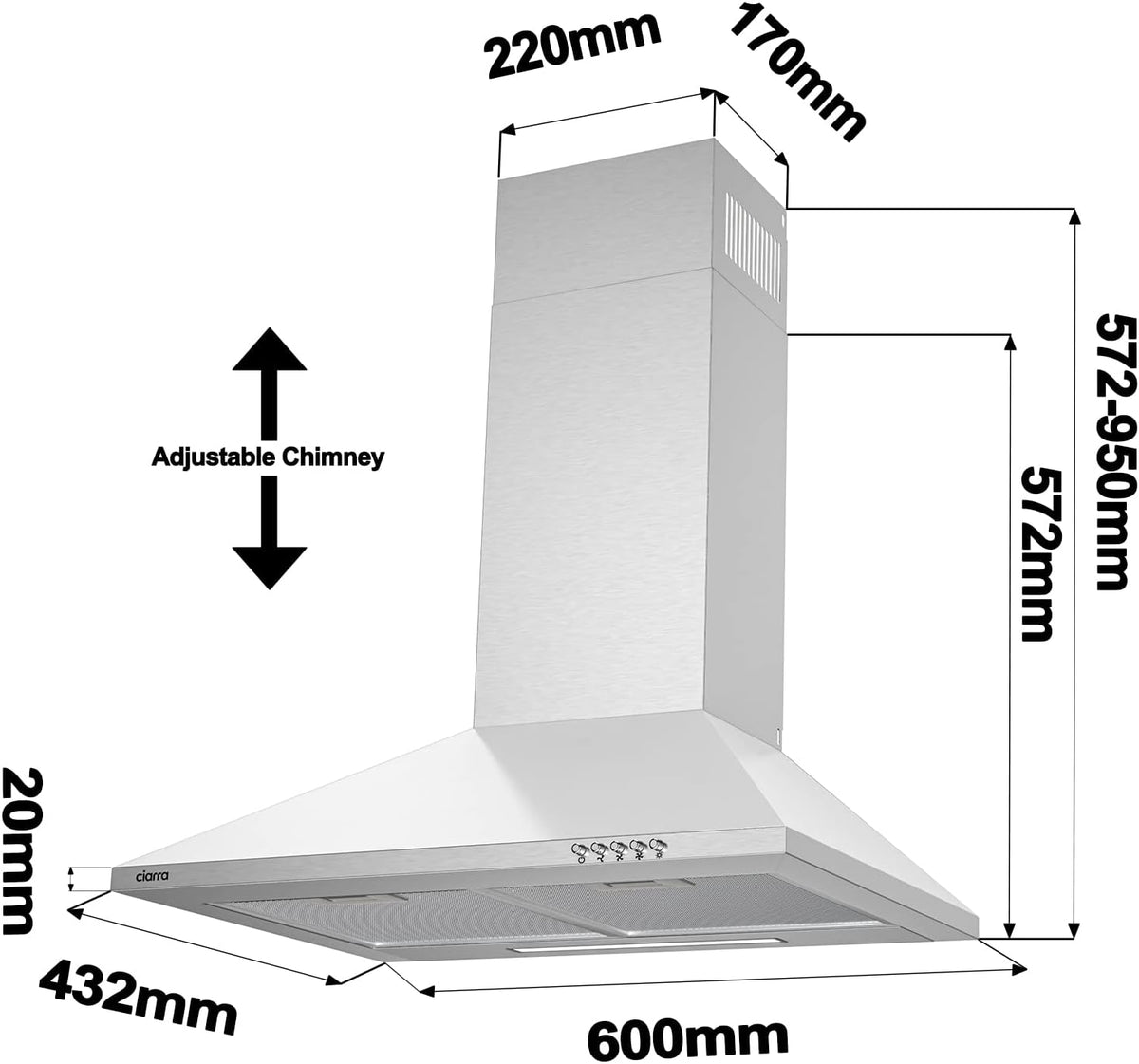 CIARRA 60cm CBCS6201  Wall Mounted Extractor Fan – A++
